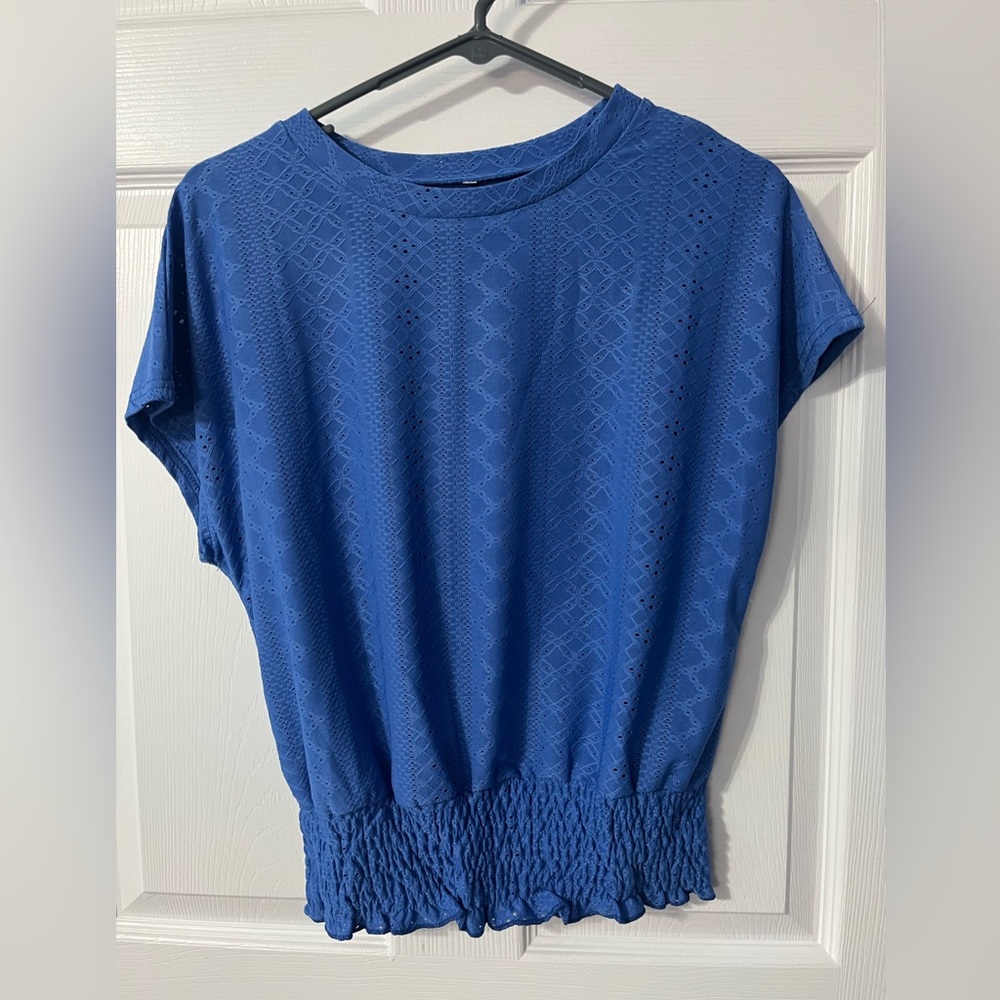 Blue Eyelet Short Sleeve Top